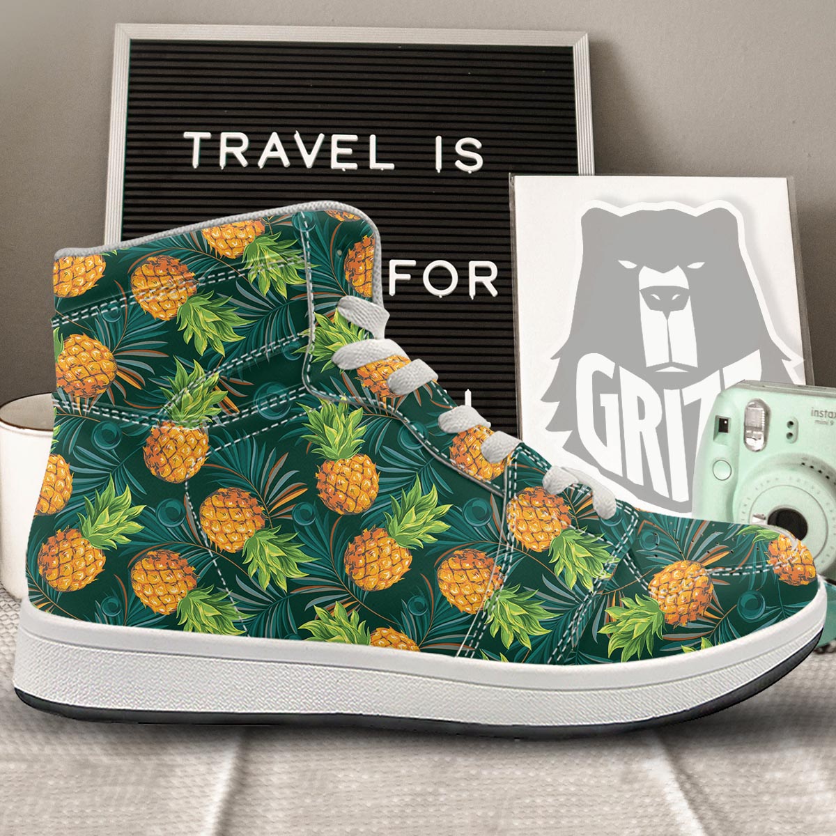 Pineapple Summer Print Pattern High Top Sneakers-grizzshop