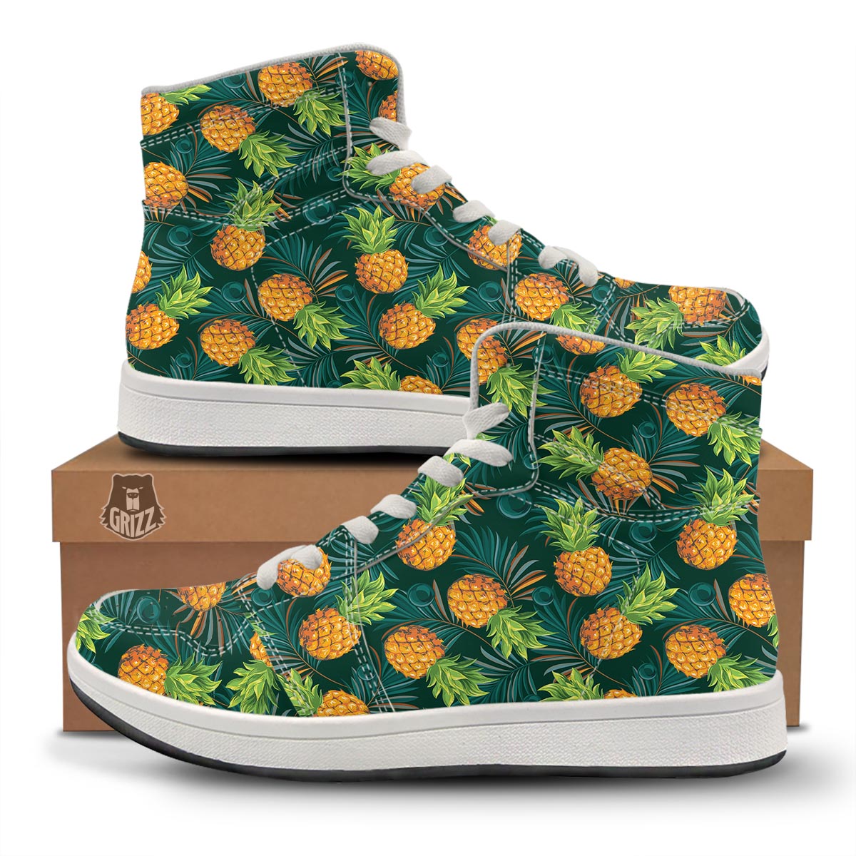 Pineapple Summer Print Pattern High Top Sneakers-grizzshop