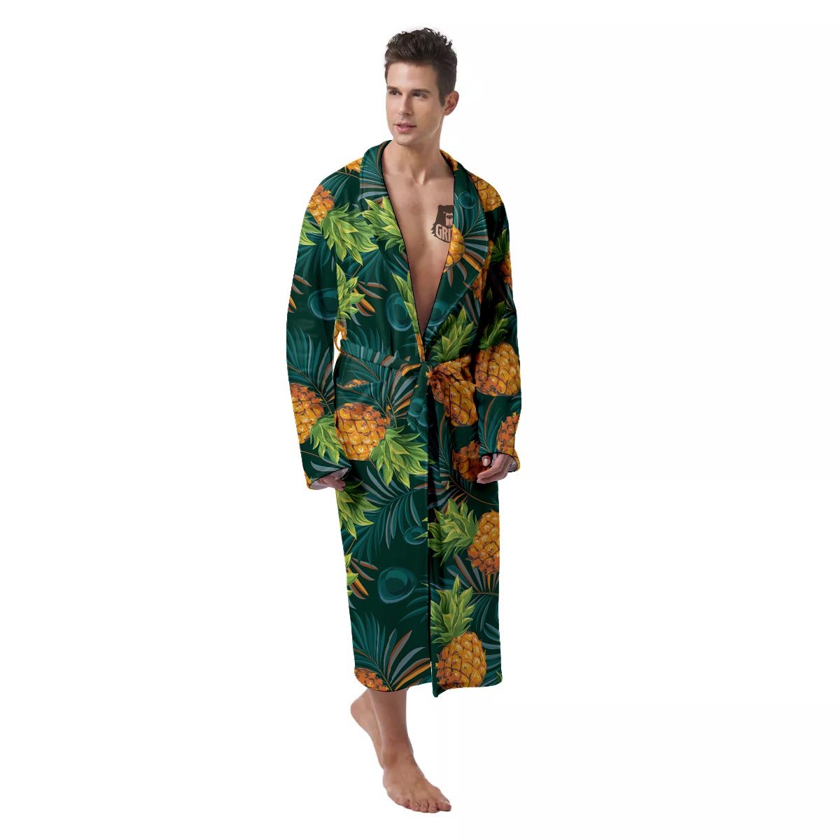 Pineapple Summer Print Pattern Men's Robe-grizzshop