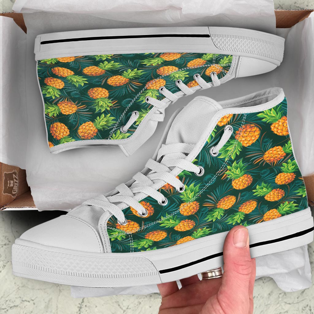 Pineapple Summer Print Pattern White High Top Shoes-grizzshop