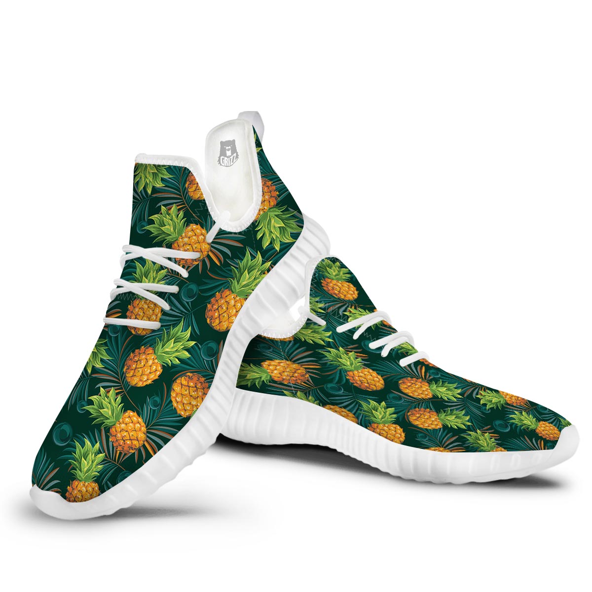 Pineapple Summer Print Pattern White Walking Shoes-grizzshop