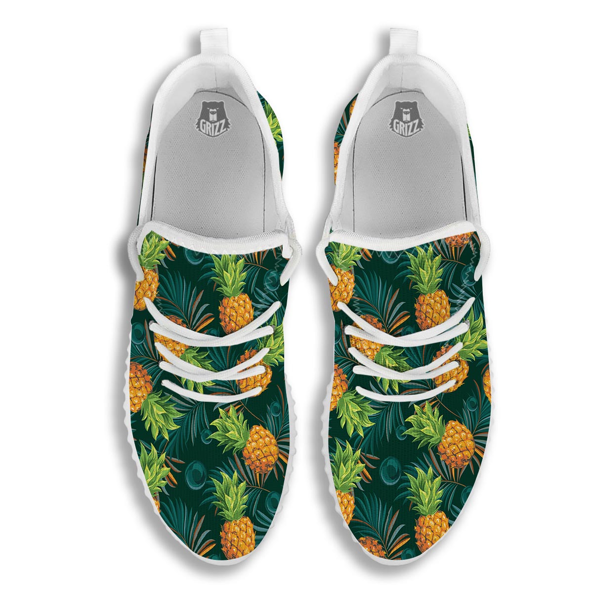 Pineapple Summer Print Pattern White Walking Shoes-grizzshop