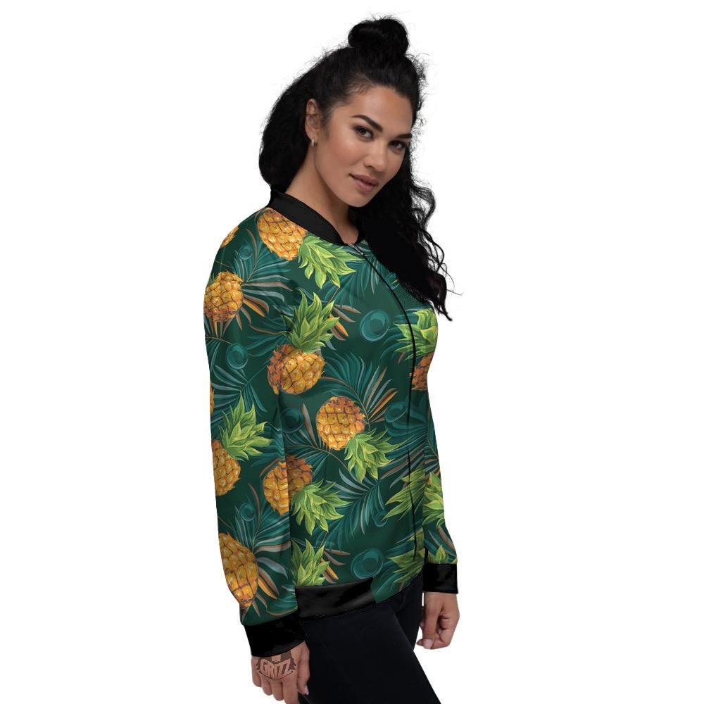 Pineapple Summer Print Pattern Women's Bomber Jacket-grizzshop