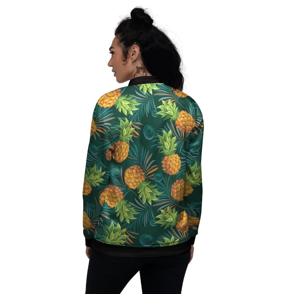 Pineapple Summer Print Pattern Women's Bomber Jacket-grizzshop