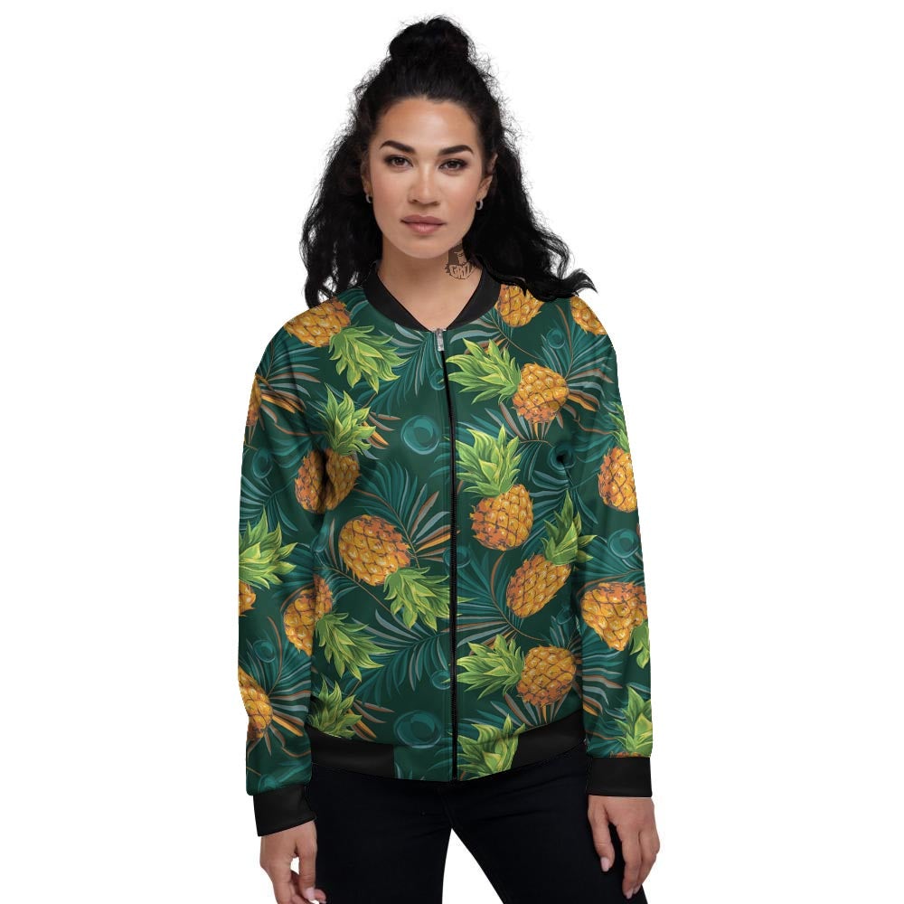 Pineapple Summer Print Pattern Women's Bomber Jacket-grizzshop