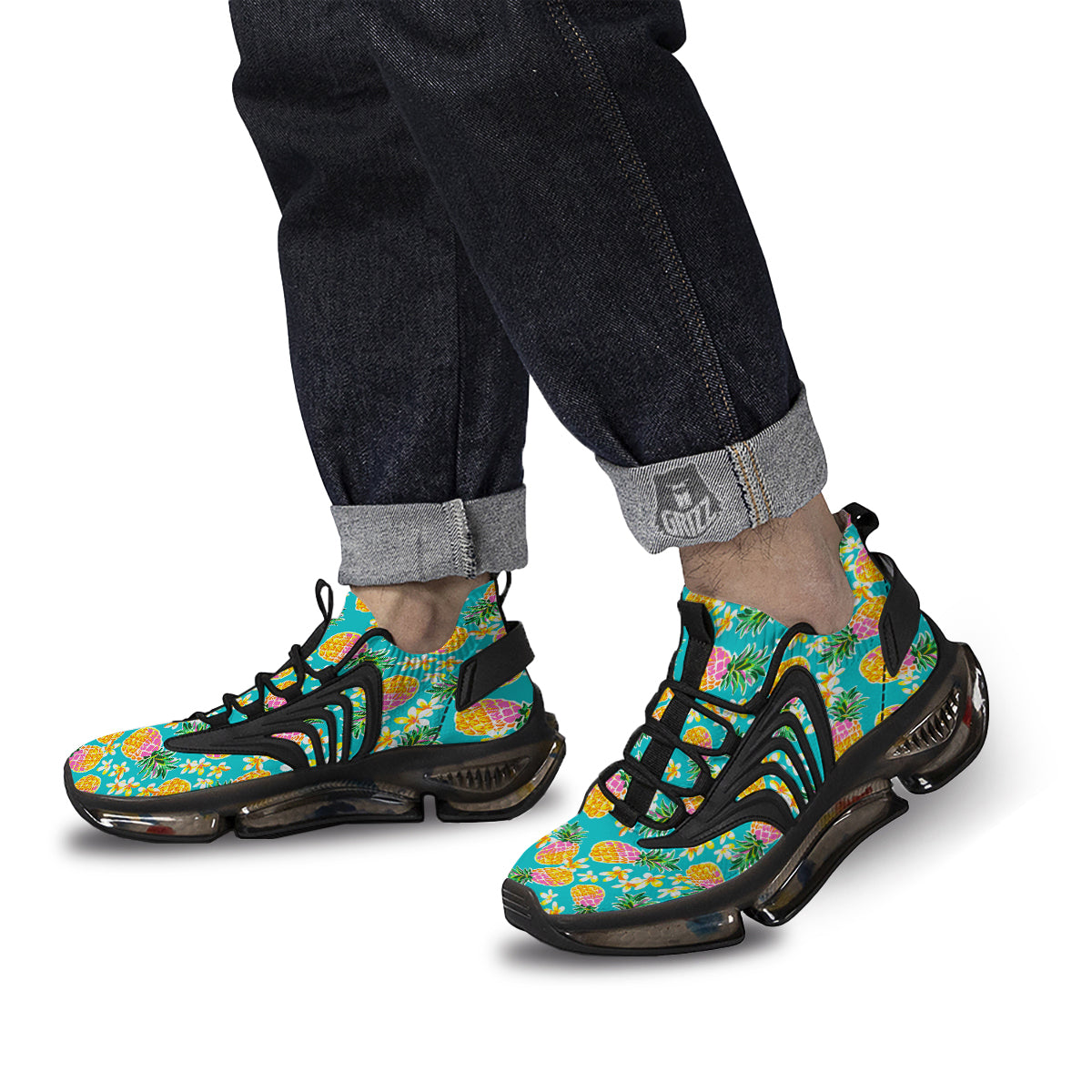 Pineapple Tropical Teal Print Pattern Black Gym Shoes-grizzshop