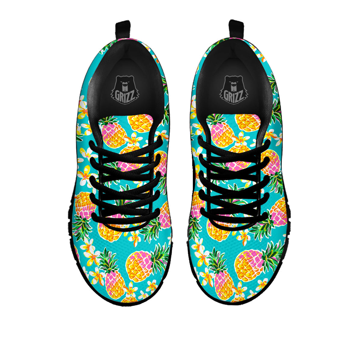 Pineapple Tropical Teal Print Pattern Black Sneaker-grizzshop