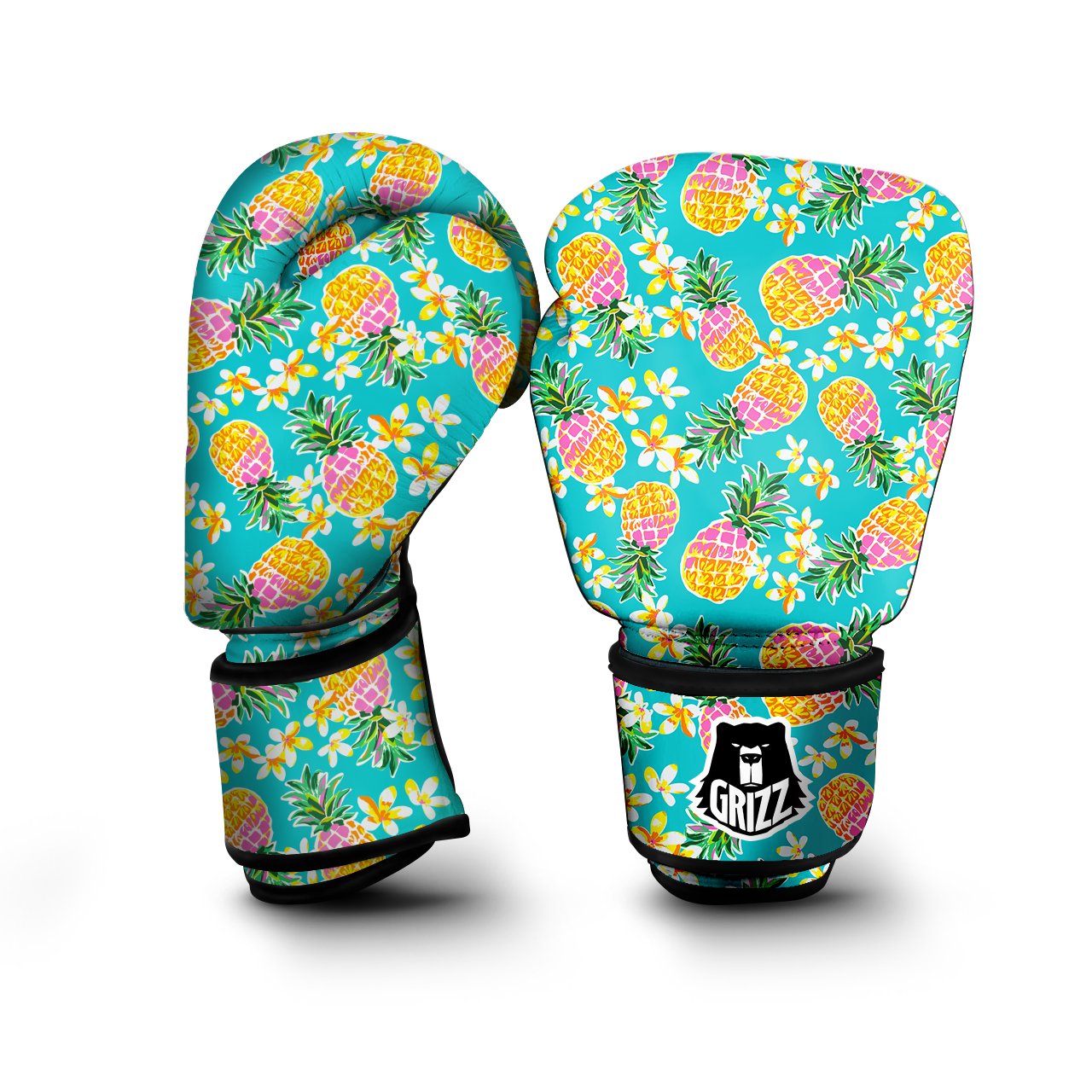 Pineapple Tropical Teal Print Pattern Boxing Gloves-grizzshop