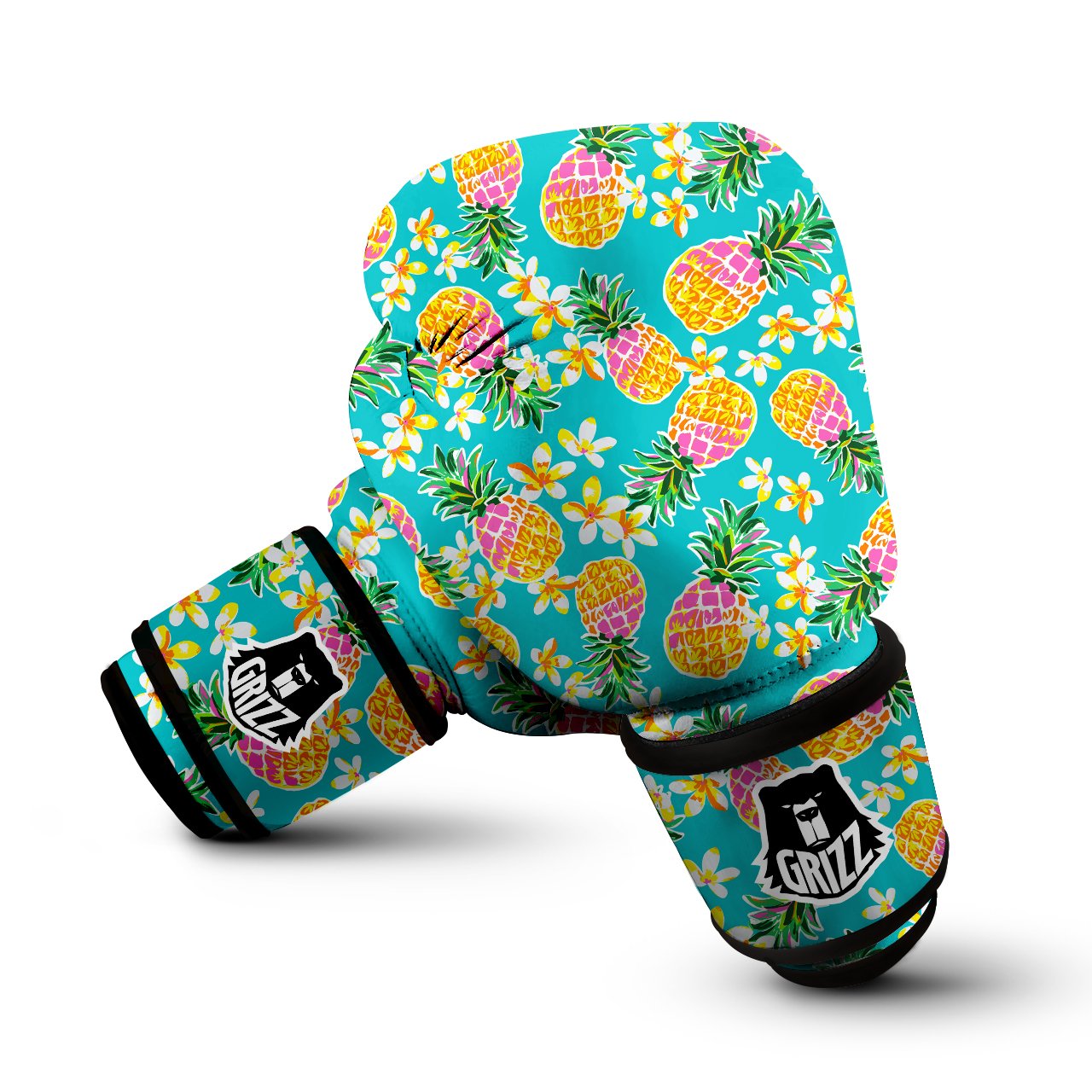 Pineapple Tropical Teal Print Pattern Boxing Gloves-grizzshop