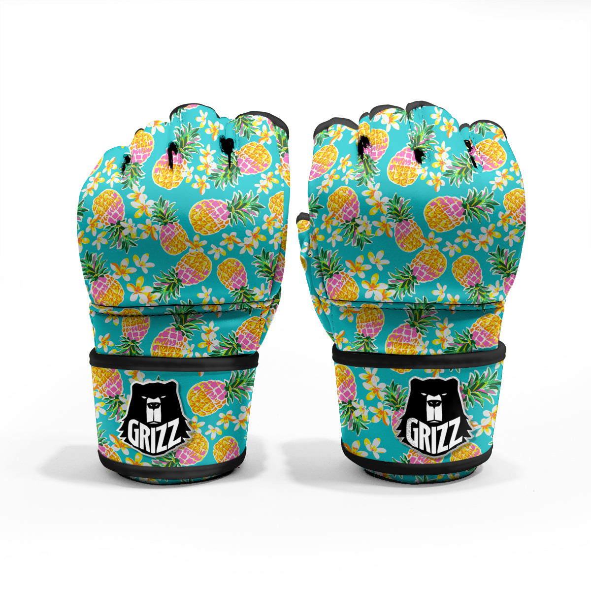 Pineapple Tropical Teal Print Pattern MMA Gloves-grizzshop