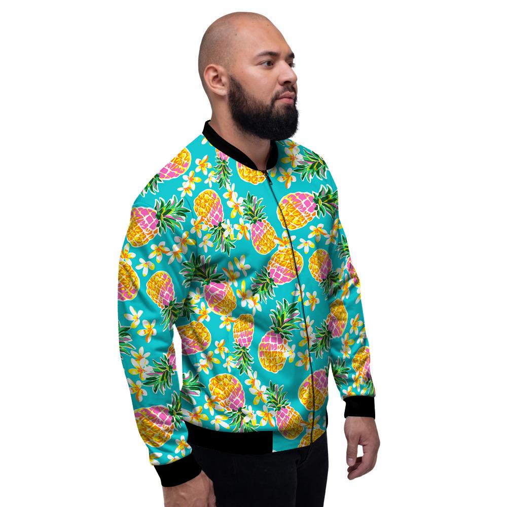 Pineapple Tropical Teal Print Pattern Men's Bomber Jacket-grizzshop