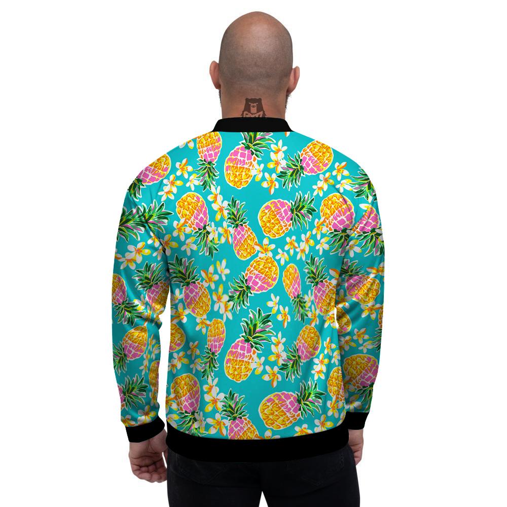 Pineapple Tropical Teal Print Pattern Men's Bomber Jacket-grizzshop