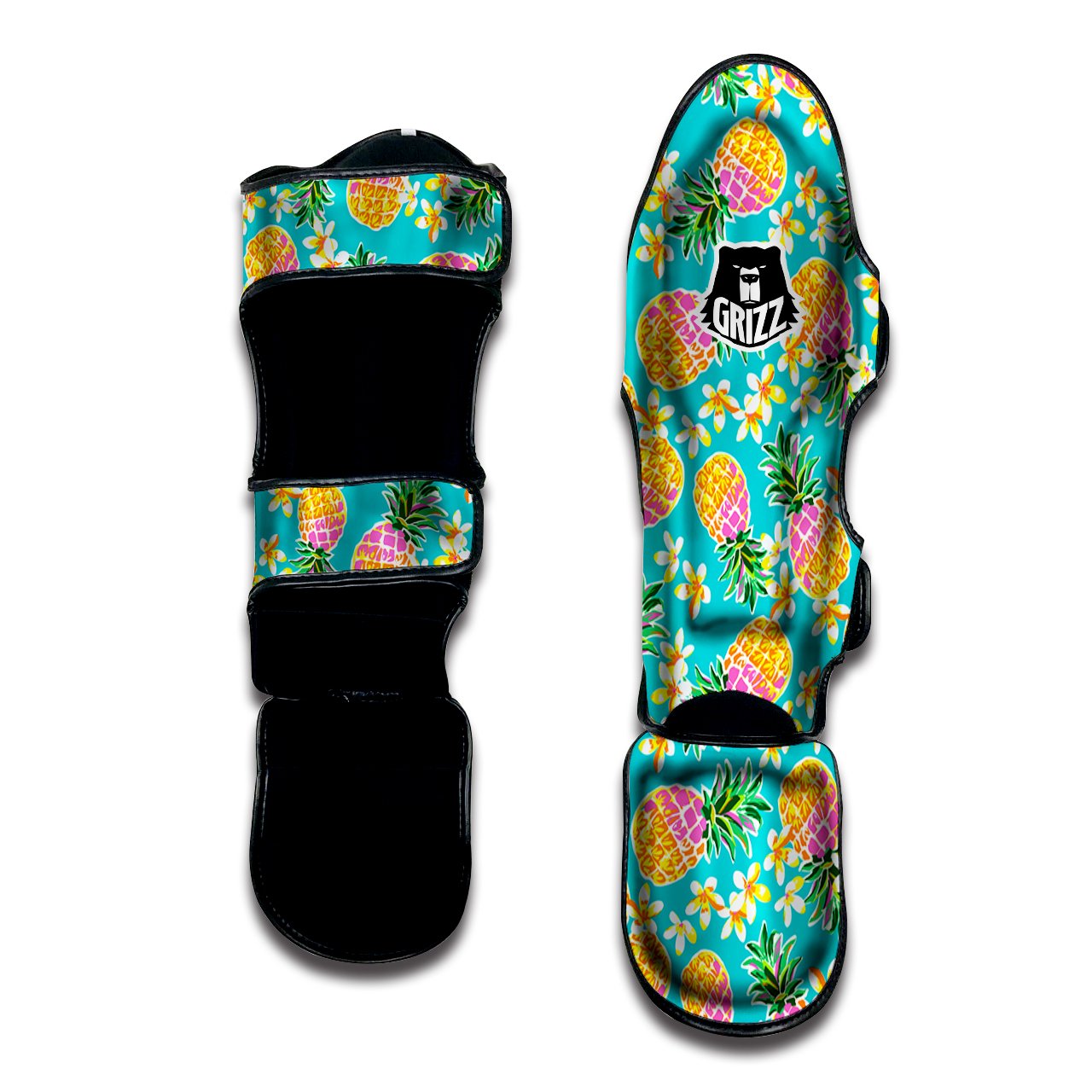 Pineapple Tropical Teal Print Pattern Muay Thai Shin Guards-grizzshop