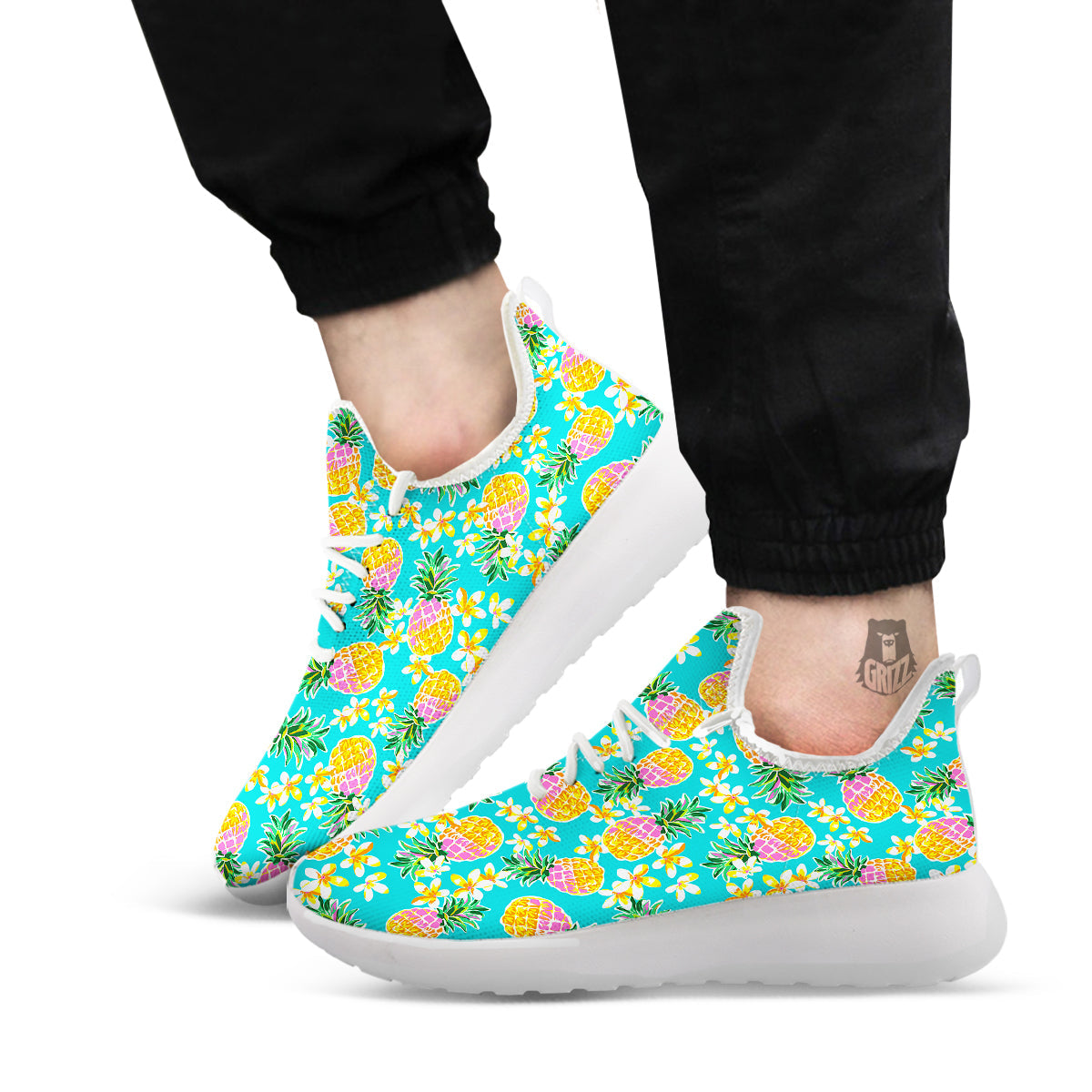 Pineapple Tropical Teal Print Pattern White Athletic Shoes-grizzshop