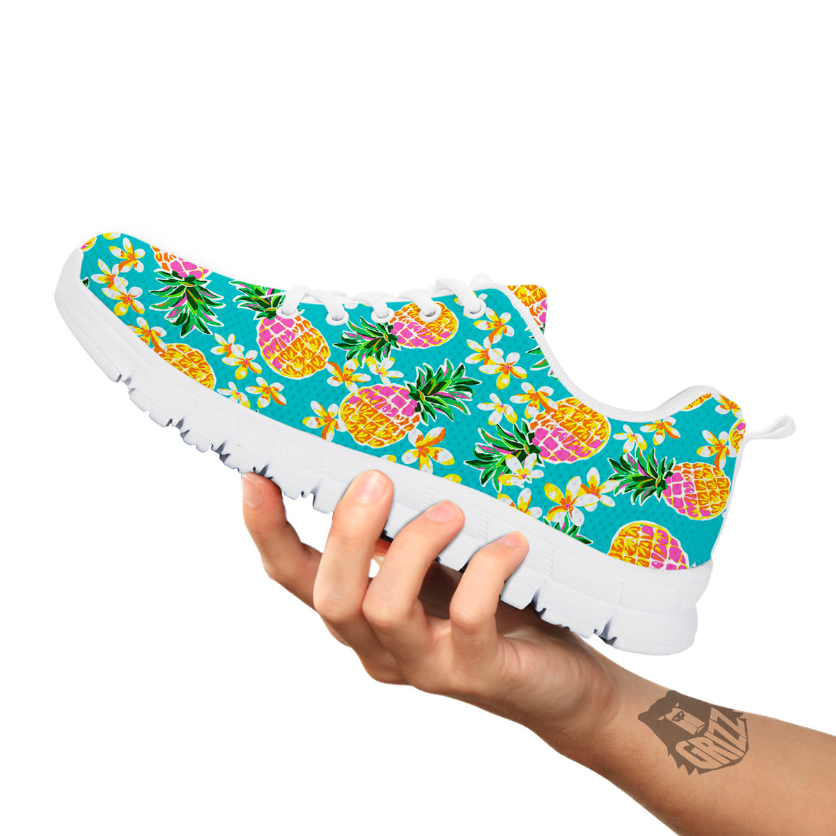 Pineapple Tropical Teal Print Pattern White Sneaker-grizzshop