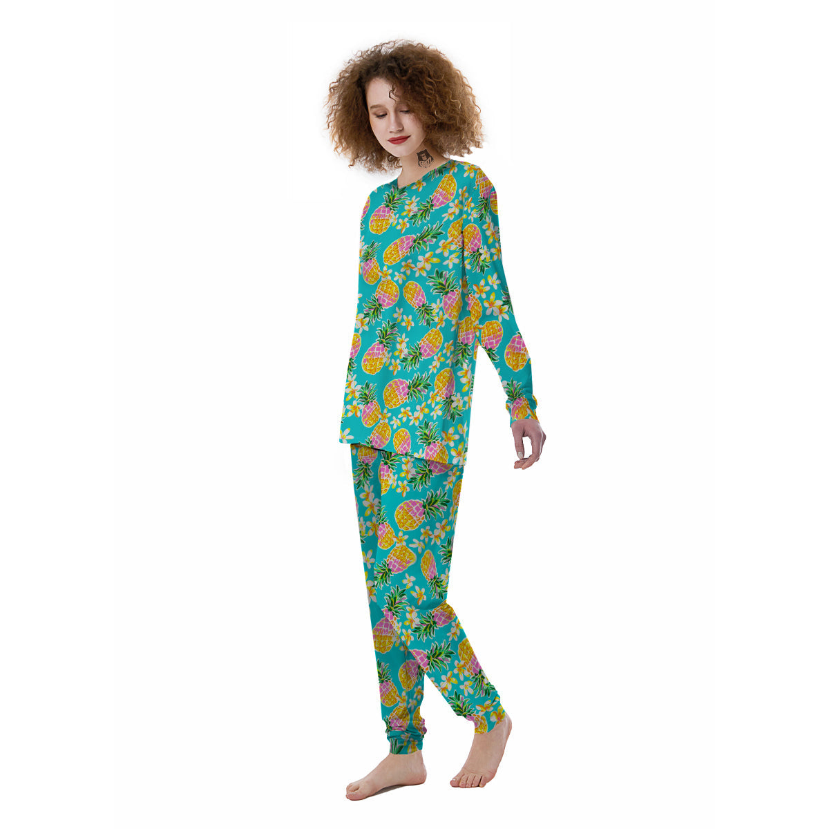 Pineapple Tropical Teal Print Pattern Women's Pajamas-grizzshop