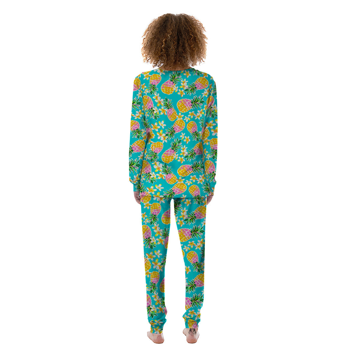 Pineapple Tropical Teal Print Pattern Women's Pajamas-grizzshop