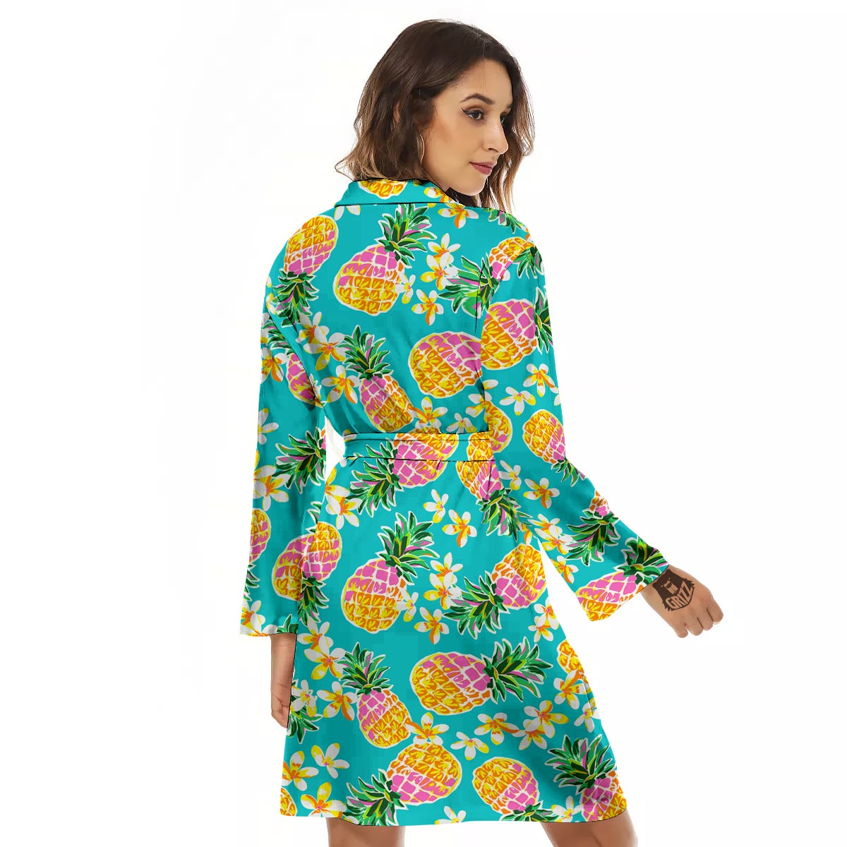 Pineapple Tropical Teal Print Pattern Women's Robe-grizzshop