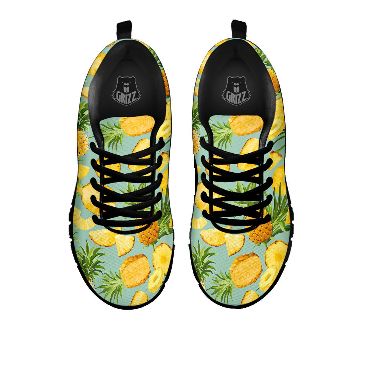 Pineapple Watercolor Print Pattern Black Sneaker-grizzshop