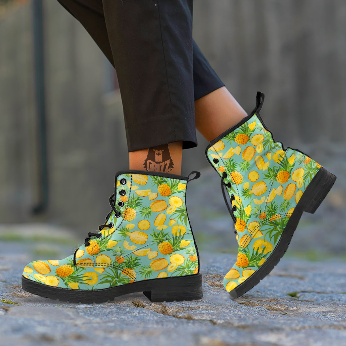 Pineapple Watercolor Print Pattern Leather Boots-grizzshop