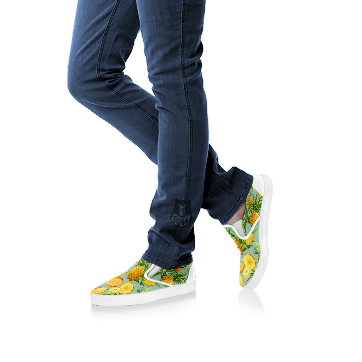 Pineapple Watercolor Print Pattern White Slip On Shoes-grizzshop