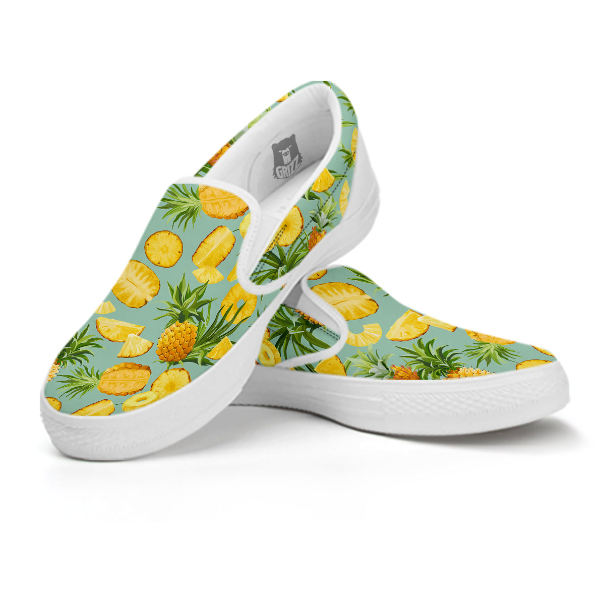 Pineapple Watercolor Print Pattern White Slip On Shoes-grizzshop