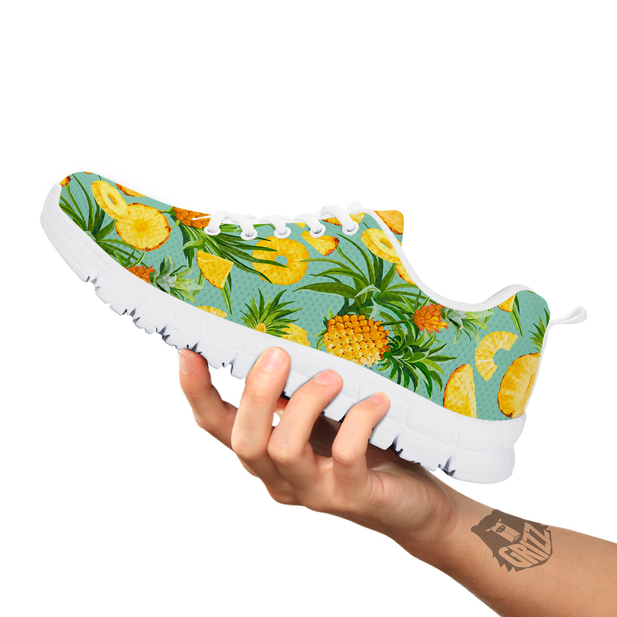Pineapple Watercolor Print Pattern White Sneaker-grizzshop