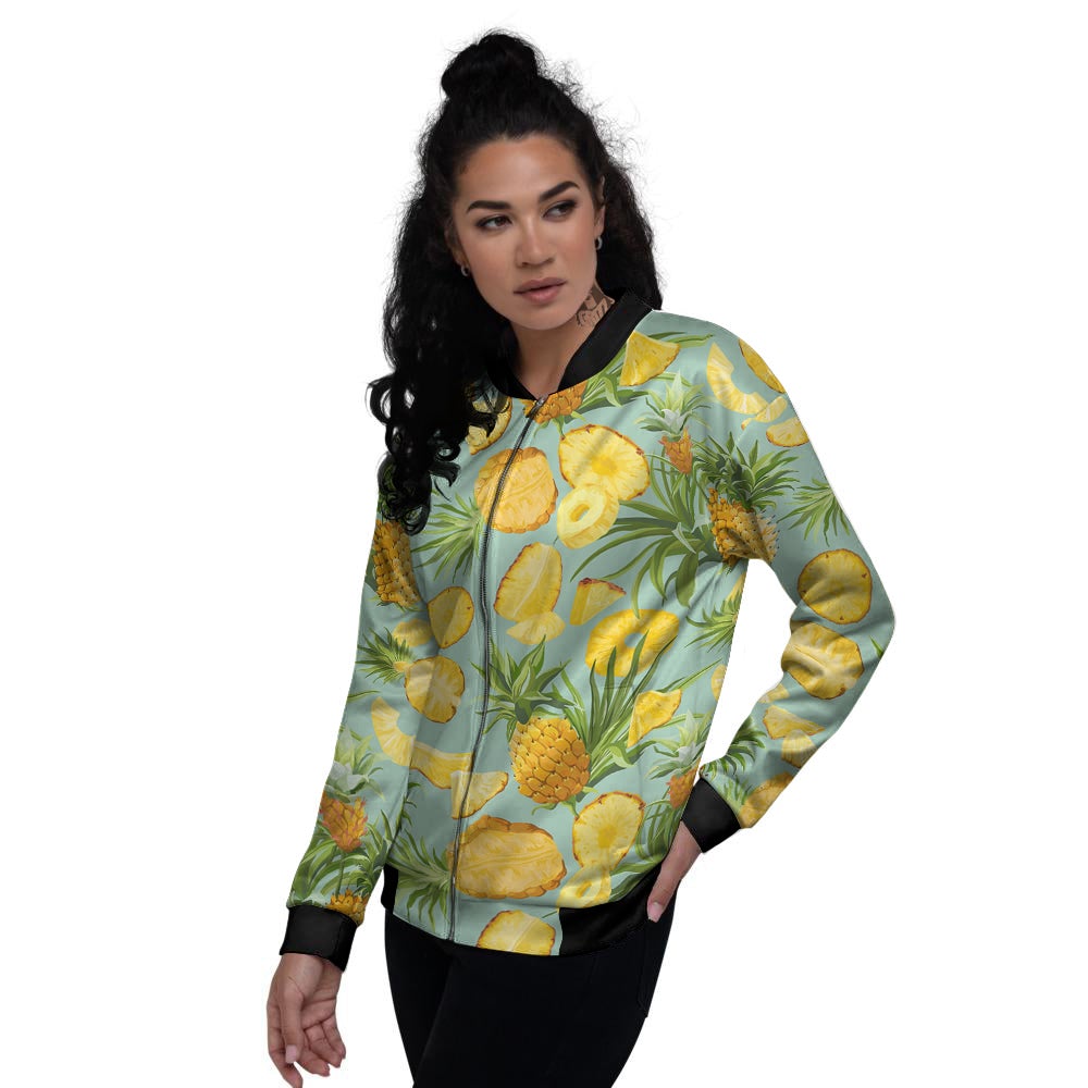 Pineapple Watercolor Print Pattern Women's Bomber Jacket-grizzshop