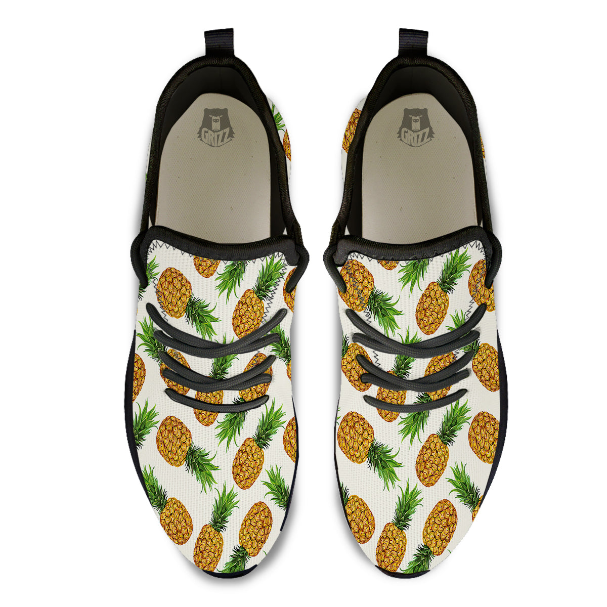 Pineapple White Print Pattern Black Athletic Shoes-grizzshop