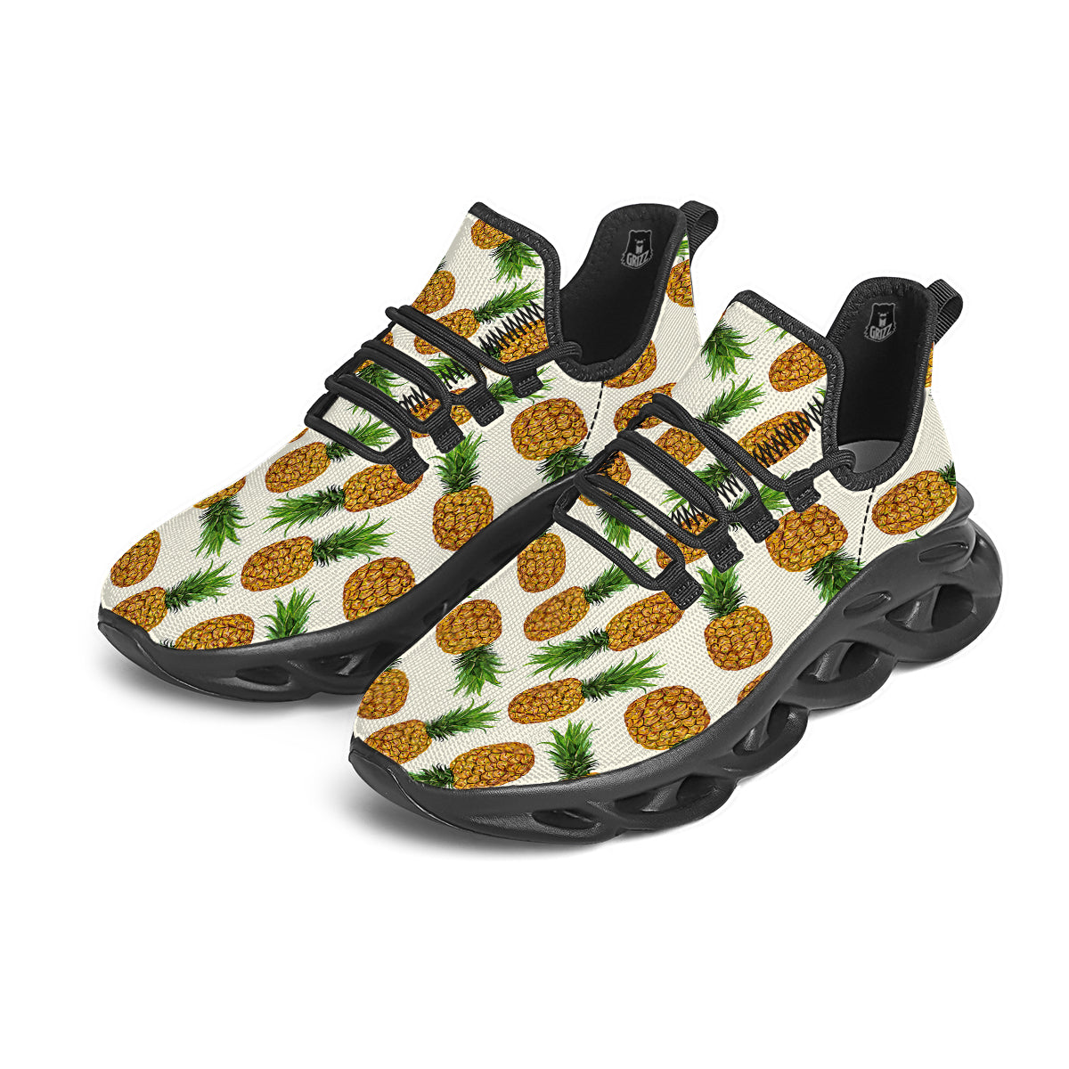 Pineapple White Print Pattern Black Running Shoes-grizzshop