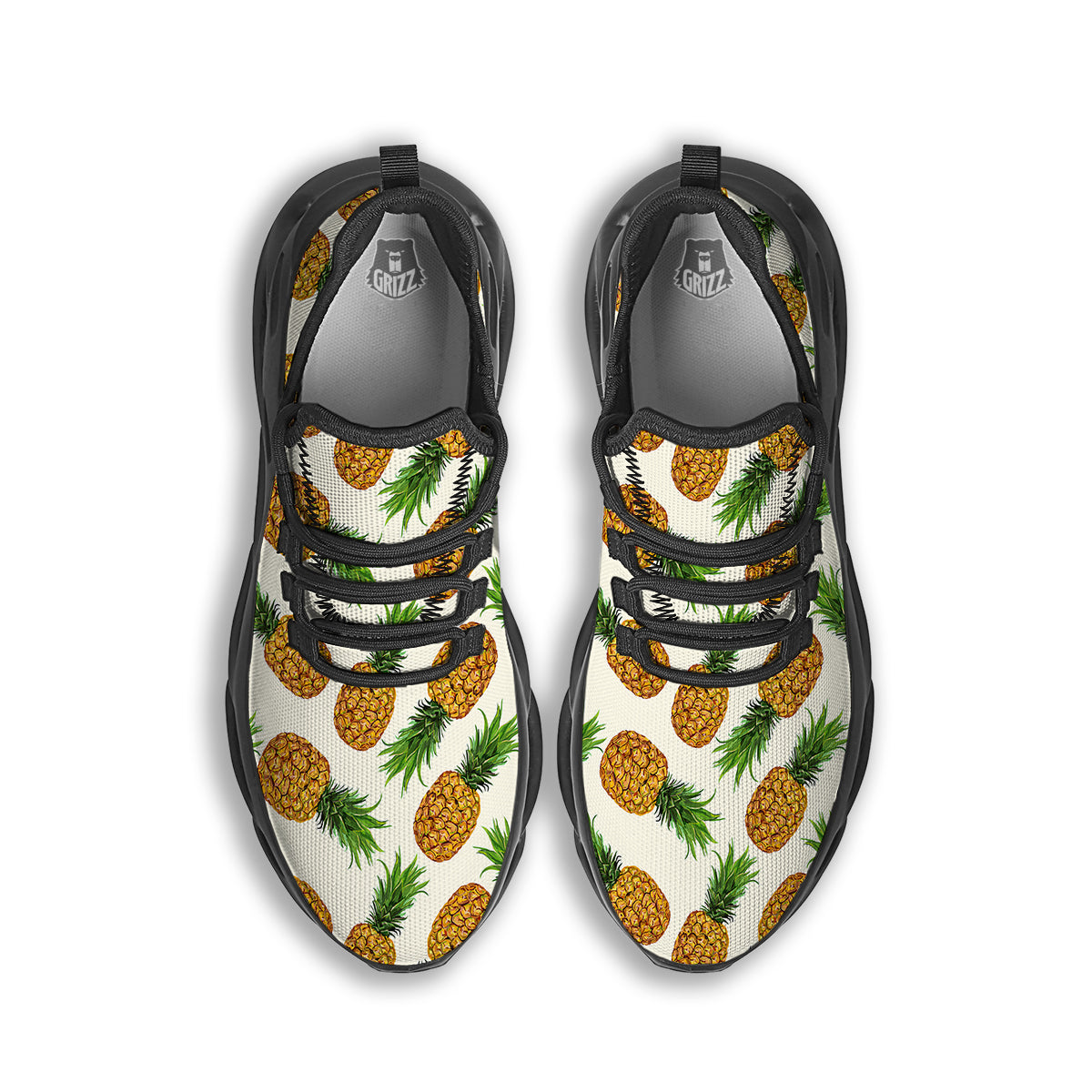 Pineapple White Print Pattern Black Running Shoes-grizzshop