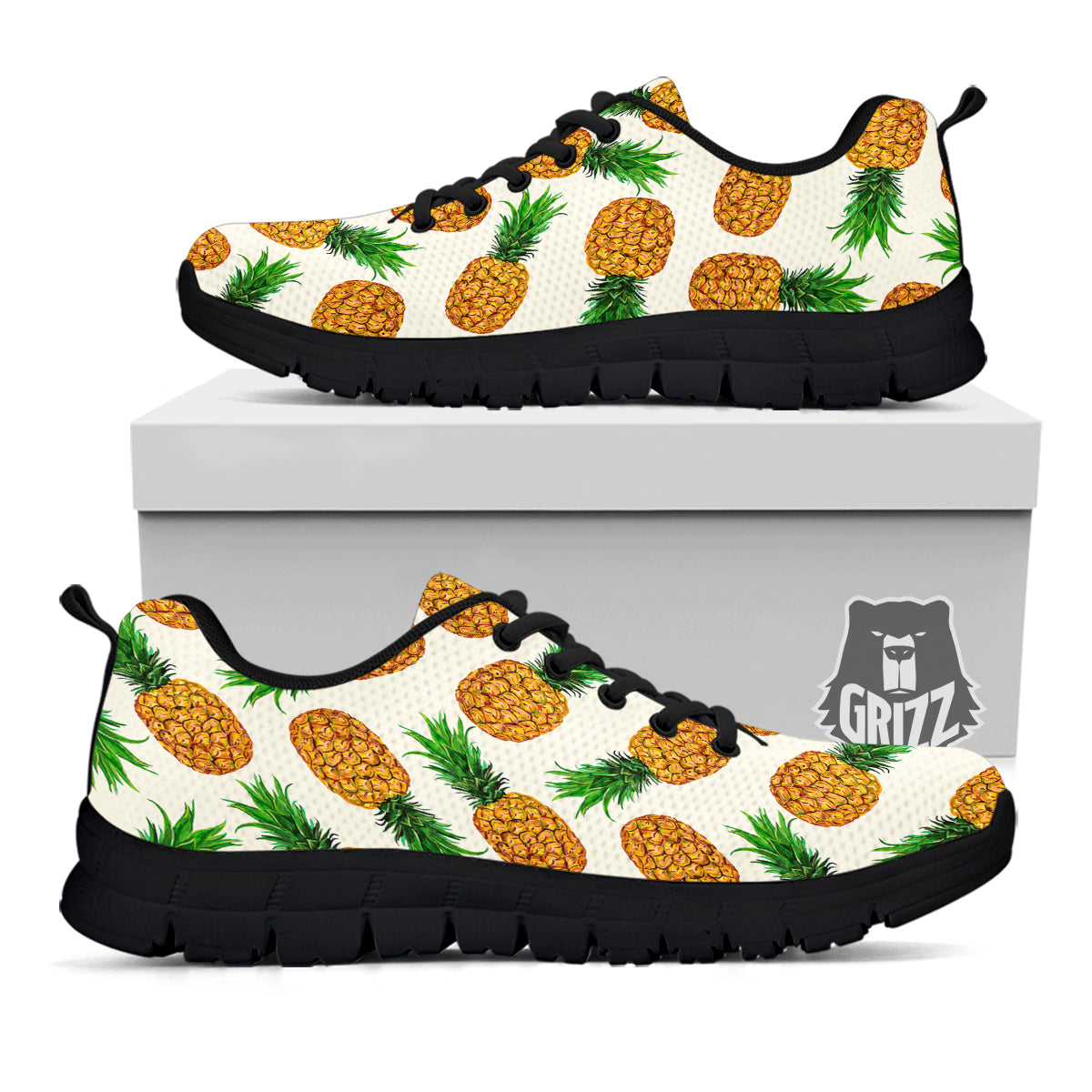 Pineapple White Print Pattern Black Sneaker-grizzshop