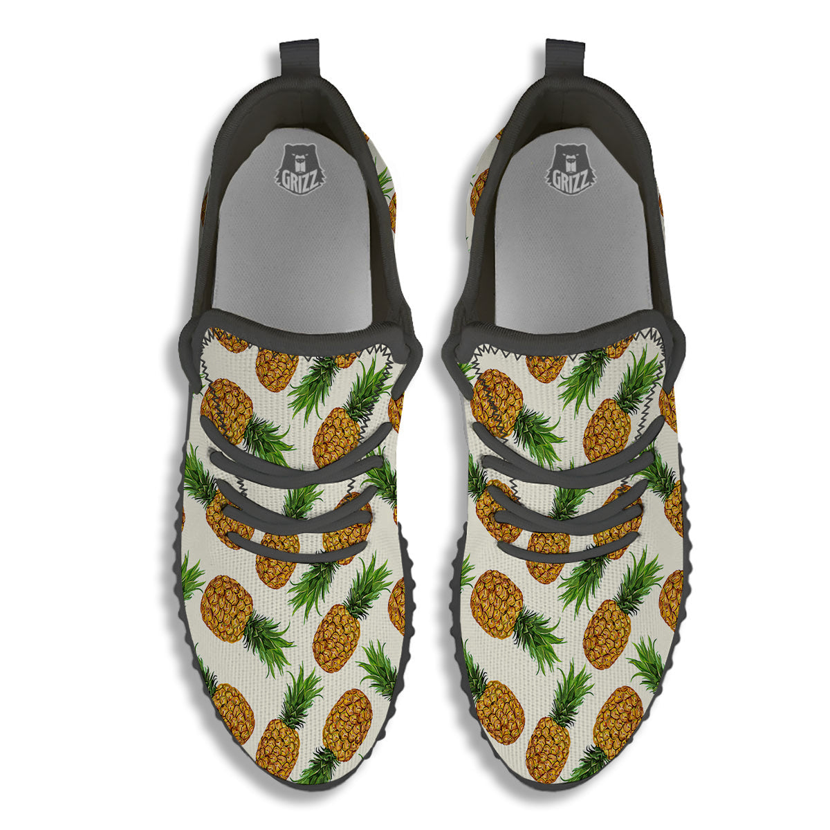Pineapple White Print Pattern Black Walking Shoes-grizzshop