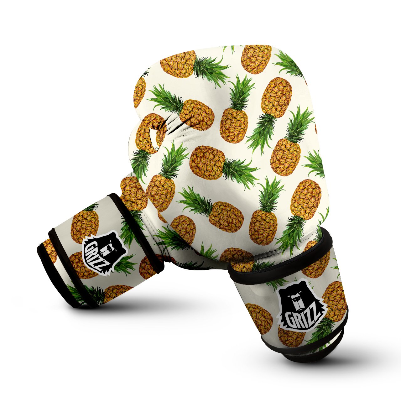 Pineapple White Print Pattern Boxing Gloves-grizzshop