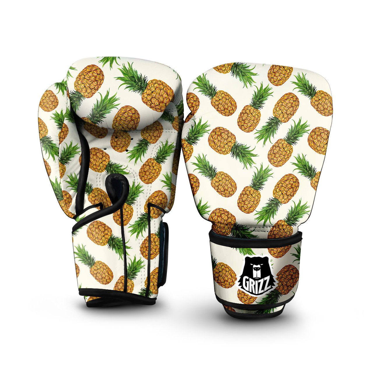 Pineapple White Print Pattern Boxing Gloves-grizzshop