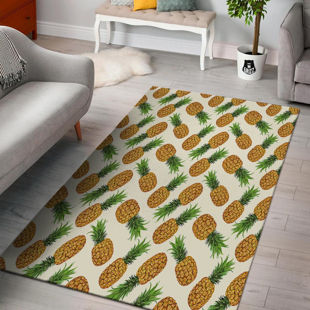 Pineapple White Print Pattern Floor Mat-grizzshop