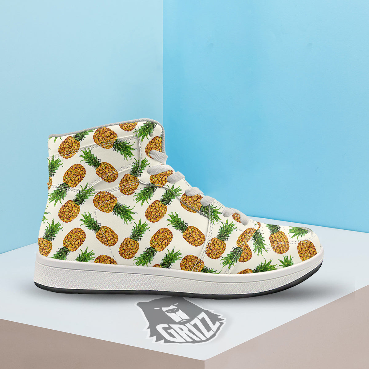 Pineapple White Print Pattern High Top Sneakers-grizzshop
