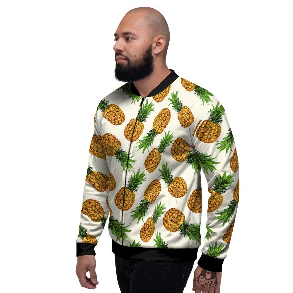 Pineapple White Print Pattern Men's Bomber Jacket-grizzshop