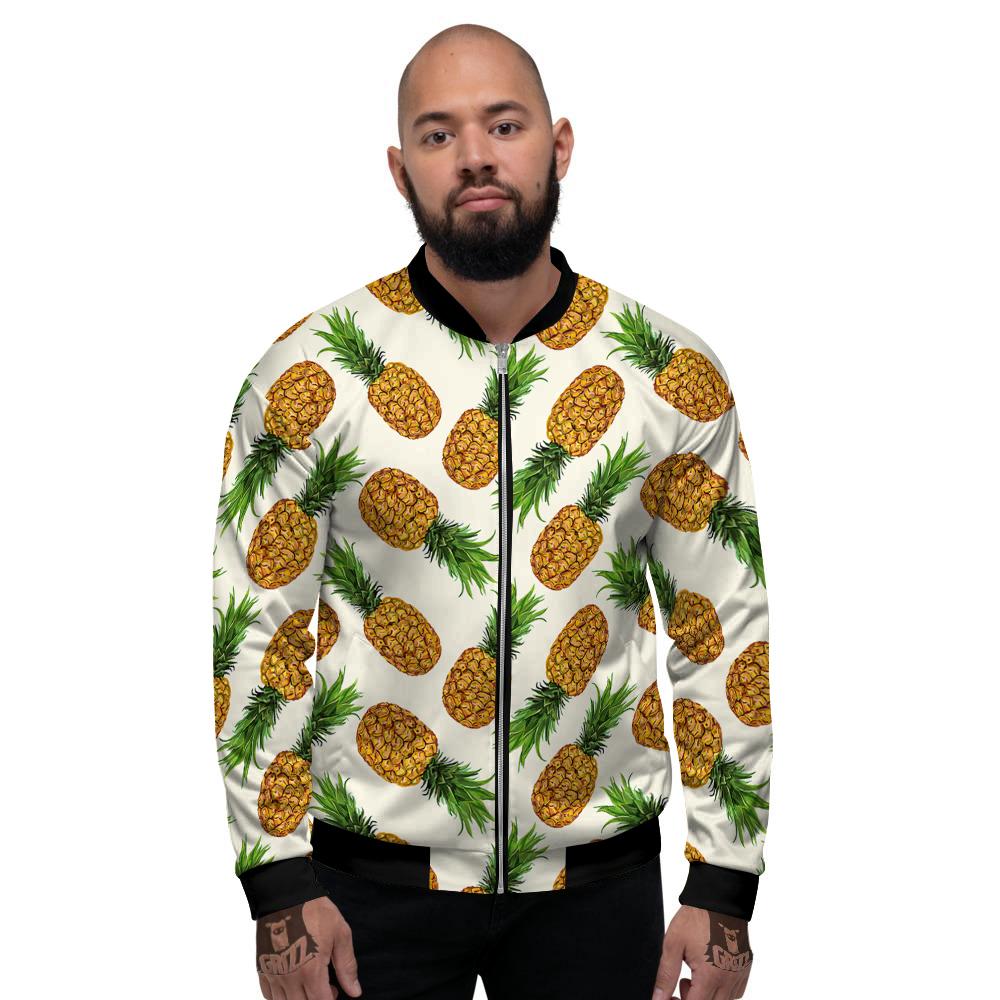 Pineapple White Print Pattern Men's Bomber Jacket-grizzshop