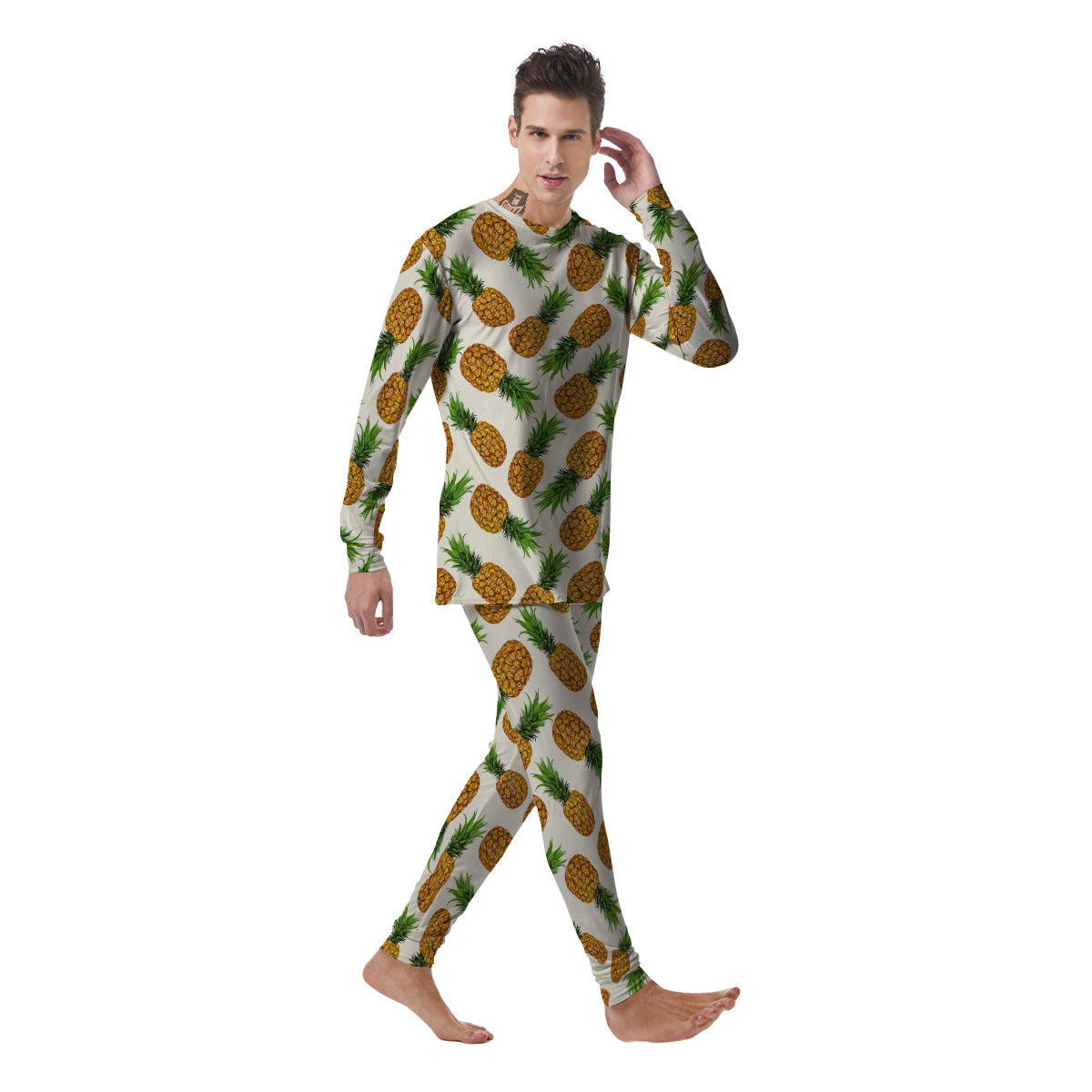 Pineapple White Print Pattern Men's Pajamas-grizzshop