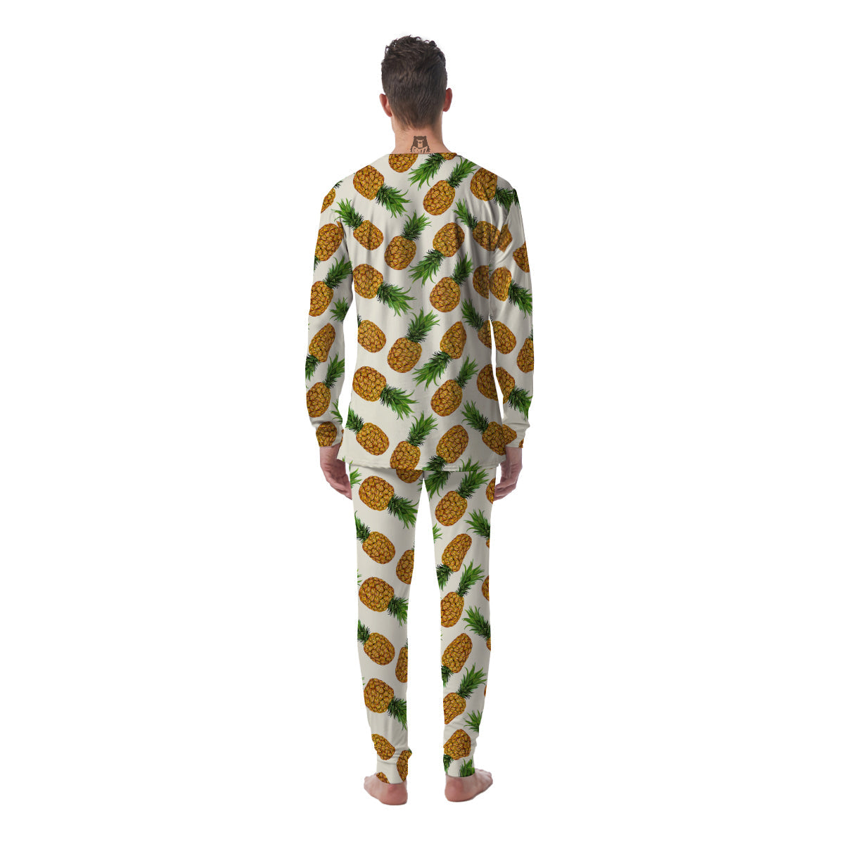 Pineapple White Print Pattern Men's Pajamas-grizzshop