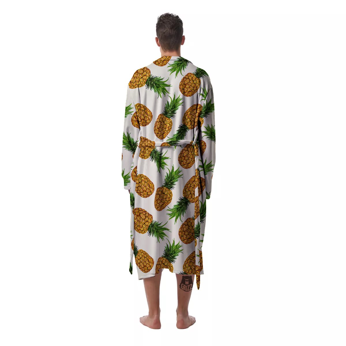 Pineapple White Print Pattern Men's Robe-grizzshop