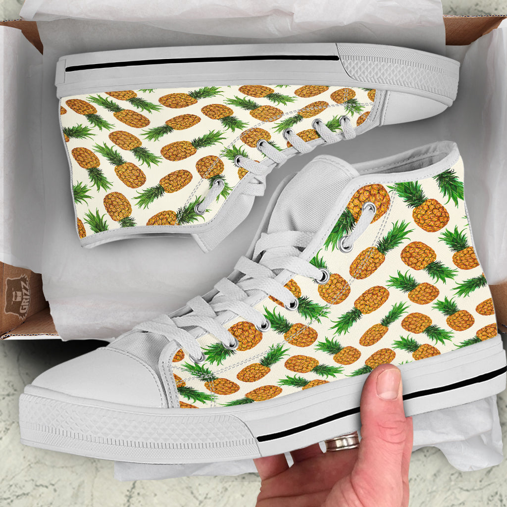 Pineapple White Print Pattern White High Top Shoes-grizzshop