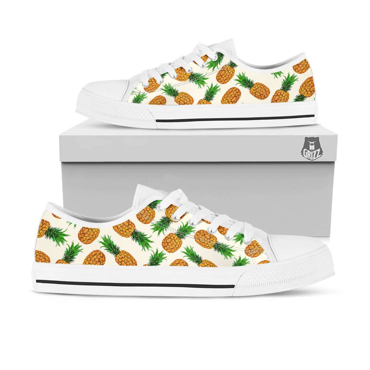 Pineapple White Print Pattern White Low Top Shoes-grizzshop