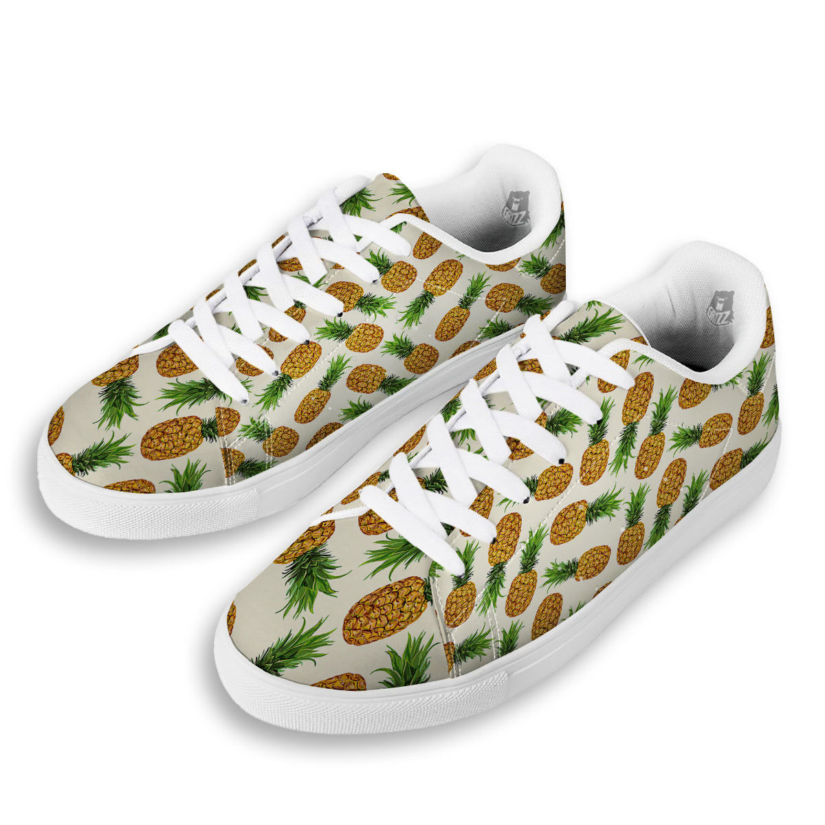 Pineapple White Print Pattern White Low Top Sneakers-grizzshop