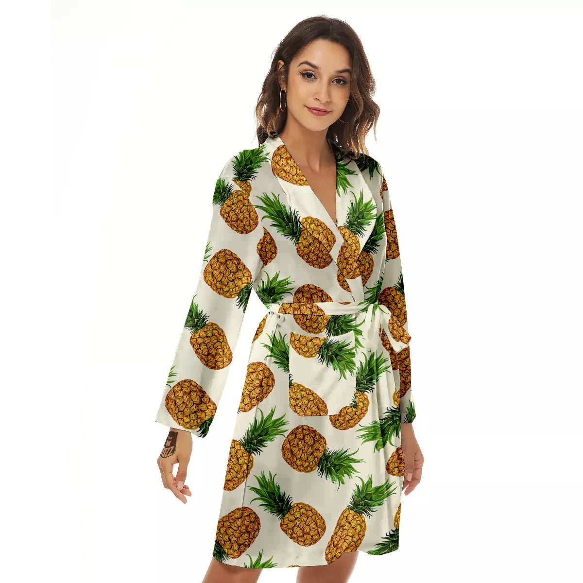 Pineapple White Print Pattern Women's Robe-grizzshop