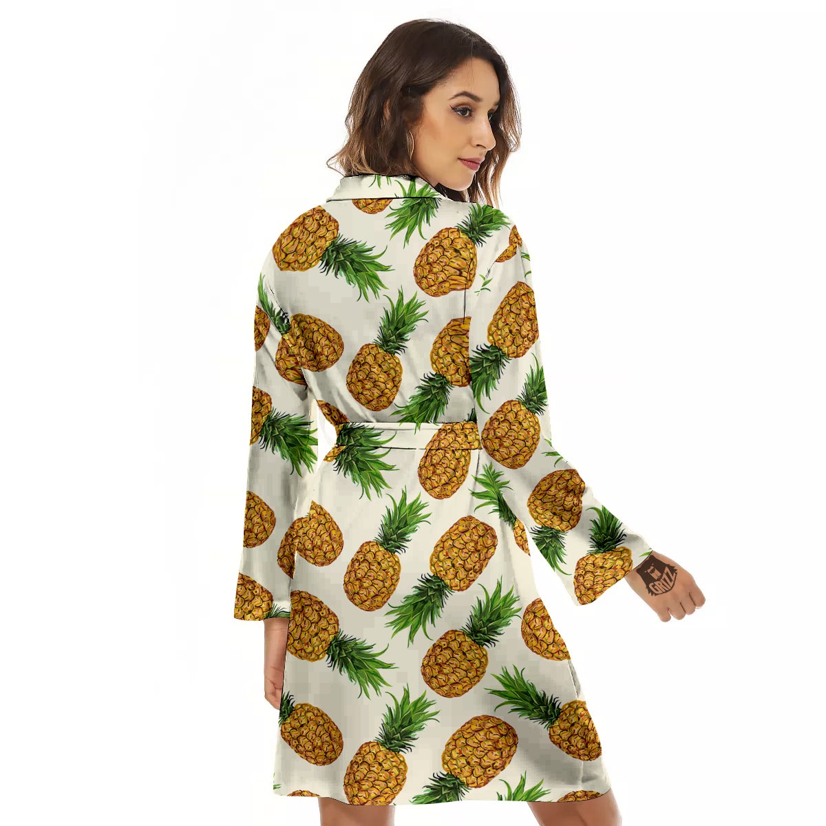 Pineapple White Print Pattern Women's Robe-grizzshop