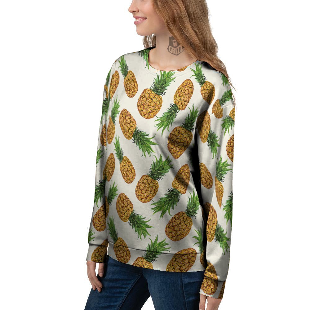 Pineapple White Print Pattern Women's Sweatshirt-grizzshop