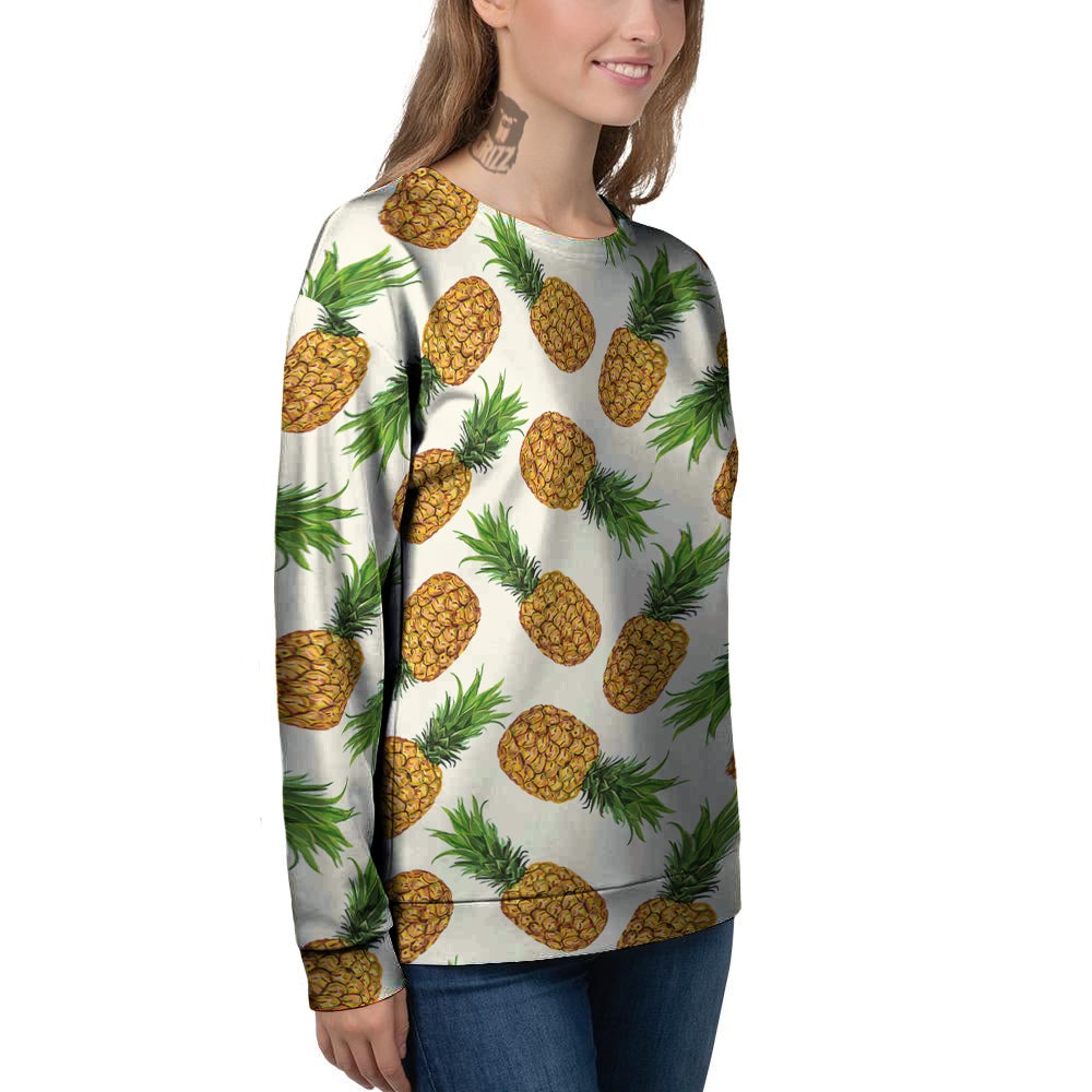 Pineapple White Print Pattern Women's Sweatshirt-grizzshop