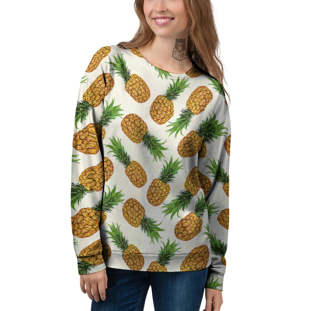 Pineapple White Print Pattern Women's Sweatshirt-grizzshop